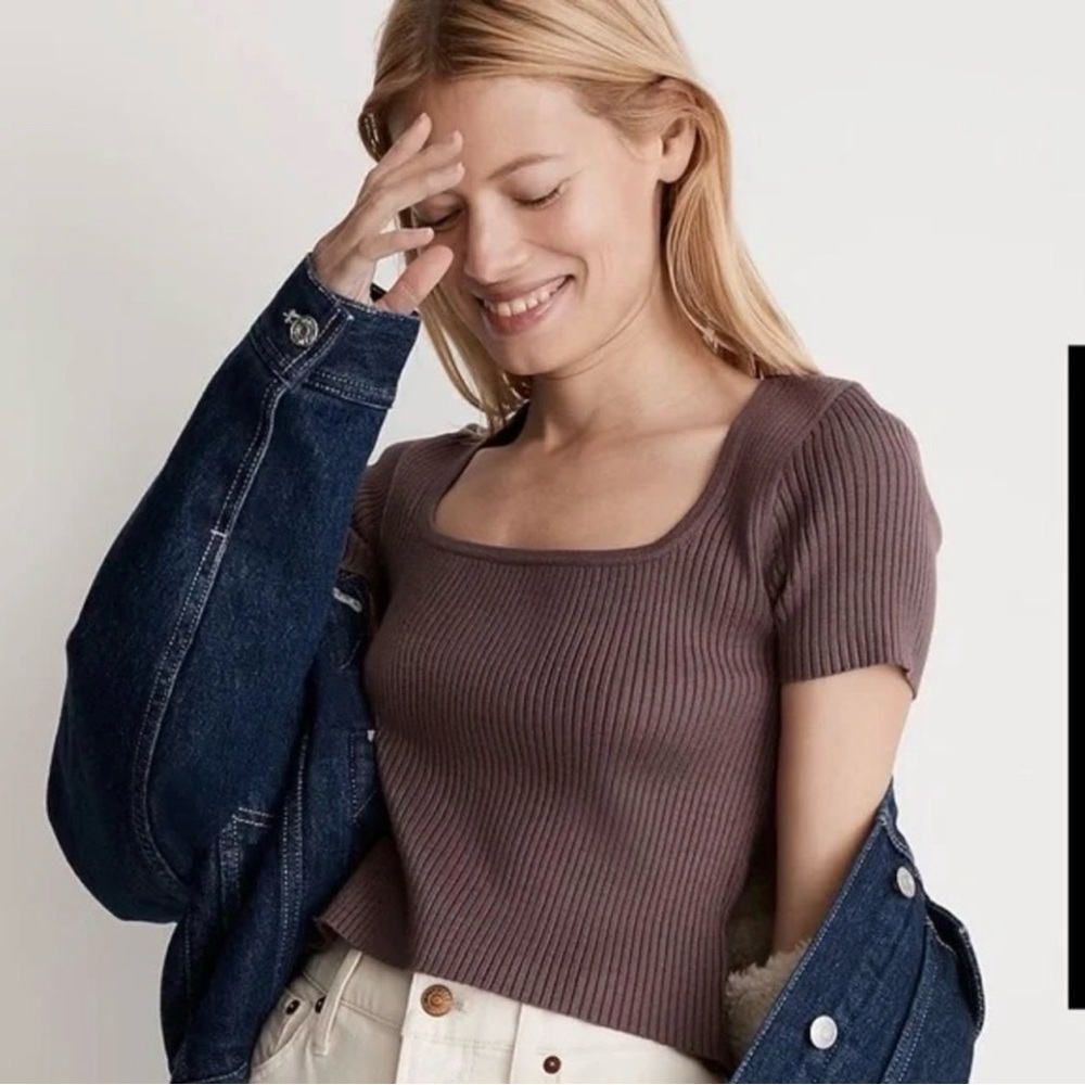 Madewell Ribbed Square Neck Short Sleeve Top
